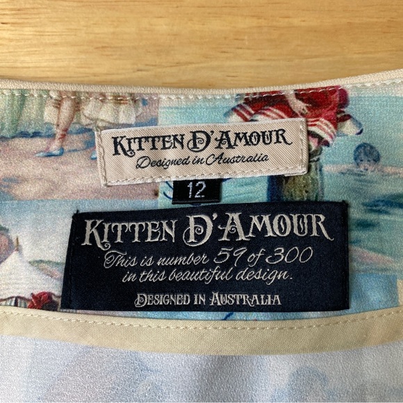 KITTEN D'AMOUR 'By The Seaside' Print Retro Wiggle Dress & Jacket Set Size 10 12 - Picture 15 of 16